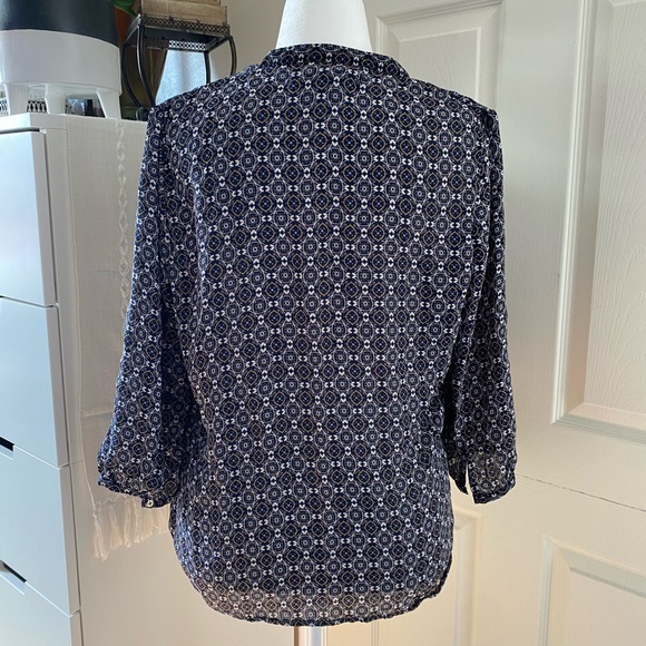 Cacharel Blouse Blue Geometric 3/4 Sleeve - Picture 4 of 5